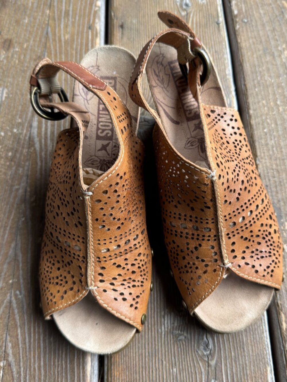 Pikolinos Brown Perforated Leather Benissa Wedge Sandal - Women's EU 39/US 8.5